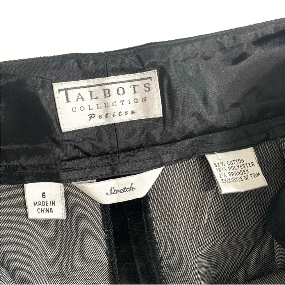 Talbots Petite Black Luxe Stretch Velvet Pants Matching Removable Belt Size 6